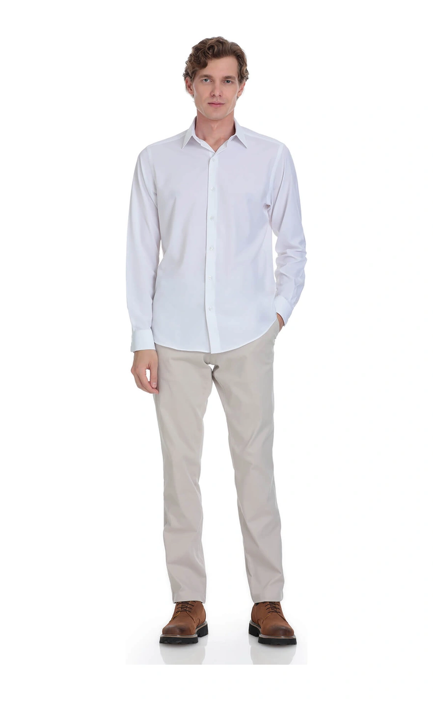 Hatemoğlu Beyaz Comfort Fit Slim Yaka Uzun Kollu Casual Gömlek 4111993