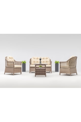 Focus Çay Seti Bahçe ve Balkon Mobilyası Takımı (2+1+1+Sehpa)-Kahve Kahverengi