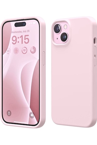 Apple Uyumlu iPhone 15 Silikon Kılıf - Pastel Renk Tonu Esnek Tam Koruma Kapak - Pudra Pembe