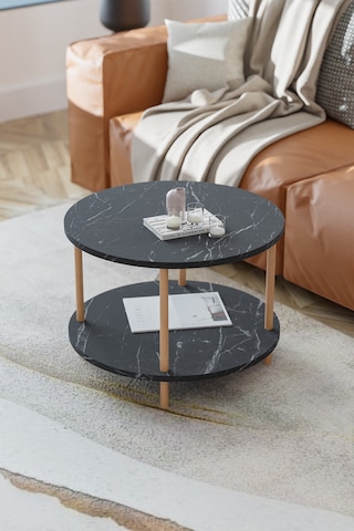 Yuvarlak Orta Sehpa Gazetelik Ahşap Ayaklı Sehpa -siyah