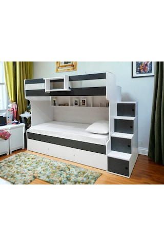 Sardunya Mdf Yavrulu Seyyar Merdivenli Ranza Antrasit Beyaz M2 90 x 190 CM