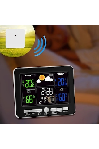 Motion003 1 Adet Siyah Renkli Lcd Ekranlı Hava Durumu İstasyonu Atomik Saat Barometre Sıcaklık Nem Ölçer Çift Alarmlı Takvim Gösterimi Usb Çalışan