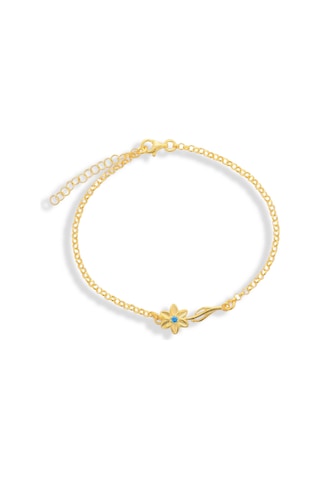 Vaoov 925 Ayar Gümüş Mavi Taşlı Çiçek Bileklik Altın