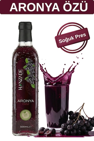 Hanzade Bitkisel Aronya Özü 500 Ml Soğuk Pres, Yoğun Tat, Cam Şişe