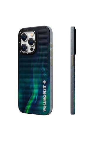 Apple Uyumlu iPhone 15 Pro Kılıf Kuzey Işıkları Desenli Youngkit Aurora Serisi Yeşil
