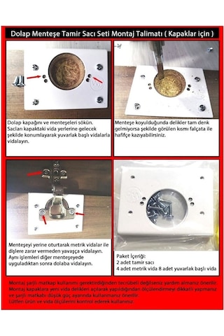 Menteşe Tamir Seti Pratik Tamir Sacı Dolap Tamir Kiti Paslanmaz D