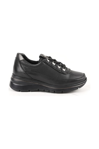 Mamma Mia Mammamia Kadın Siyah Hakiki Deri Comfort Sneaker Kalın Taban Bağcıklı Günlük Ayakkabı Siyah-çelik