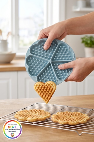 Kalp Desenli Silikon Waffle Kalıbı 5 Bölmeli Yapışmaz Kolay Çıkan Esnek Fırına Uygun 18 Cm Çok Renkli