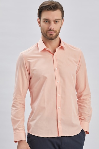 Pudra Uzun Kollu Bez Ayağı Sert Yaka Cepsiz Klasik Slim Fit Dar Kesim Gömlek 1004240230-pudra Pudra