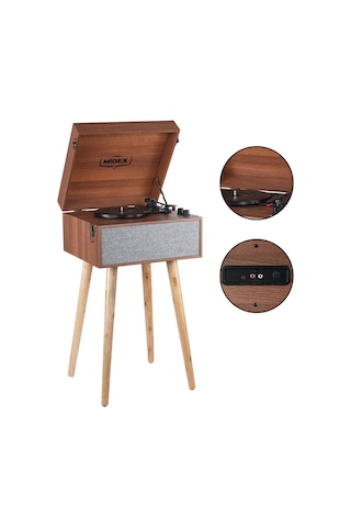 Midex Mtx-1290 Nostaljik Ayaklı Pikap Plak Çalar Şarjlı 3 Devirli Bluetoothlu