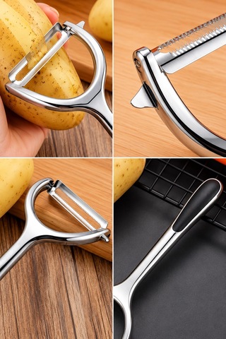 Düz Soyacak Paslanmaz Çelik Ergonomik Tutma Saplı Dayanıklı Sebze Ve Meyve Soyucu Gümüş