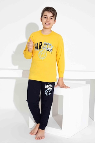 Tarık Erkek Çocuk Desenli Uzun Kollu Pijama Takımı-949 Sarı