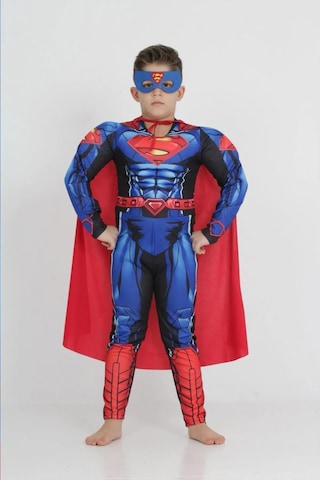 Life For Moda Erkek Çocuk Kaslı Superman Kostümü - Süper Kahraman Kostümü, Parti Kostümü Mavi