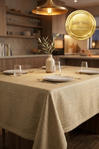 Lumen Serisi Simli Masa Örtüsü Gold / Silver , Premium Çeyizlik Lüks Şık Masa Örtüsü Altın
