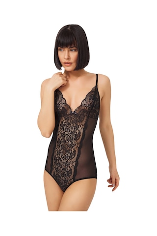 Cottonhill Siyah Çıtçıtlı Dantelli Transparan Balensiz Bodysuit Siyah
