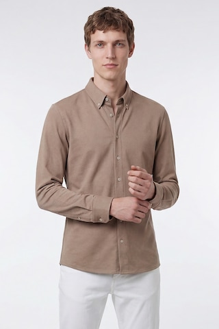 AC&Co / Altınyıldız Classics Erkek Vızon Pamuklu Tailored Slim Fit Dar Kesim Düğmeli Yaka Örme Gömlek Vizon