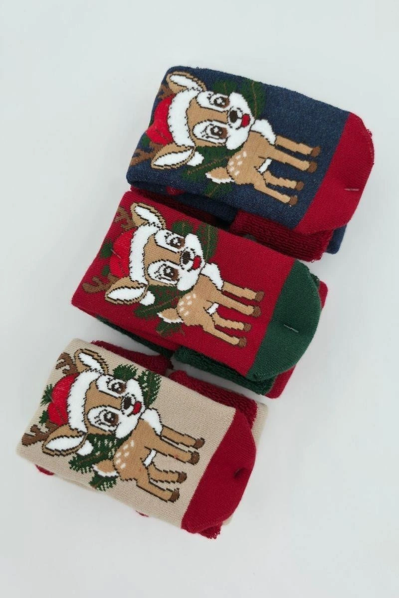 Katamino 3 Çift Unisex Kutulu Yılbaşı Hediyelik Yeniyıl Temalı Çocuk Soket Havlu Çorap