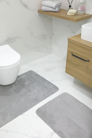 2'li Kaydırmaz Peluş Banyo Paspası Banyo Klozet Takımı Klozet Paspas Takımı - Krem Krem