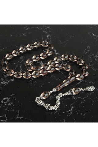 Gümüş Püsküllü Ateş Kehribar Tesbih