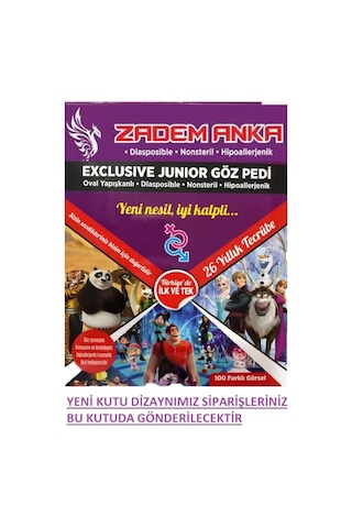 Zadem Anka Çocuk Göz Kapama Bandı Hayvan Desenli 100'Lük Kutu Göz Pedi
