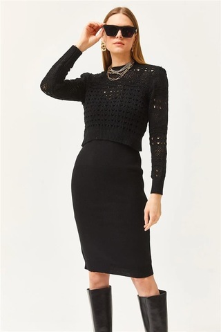 Fashion Friends Elbiseli Kadın Triko Takım 25k0354k1 Siyah