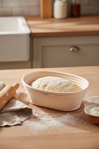Bambum Puder - Ekmek Mayalama Sepeti Oval 21 Cm Ahşap