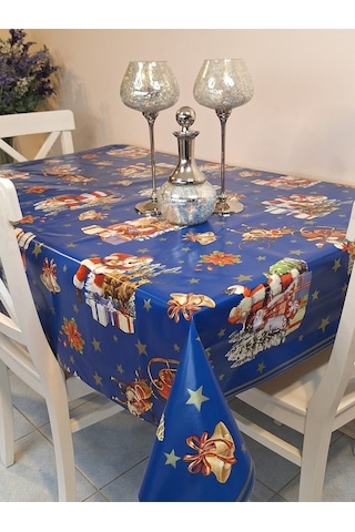 Yeni Yıl Desenli Elyaflı Pvc Masa Örtüsü Silinebilir Ve Su Geçirmez Muşamba Mrl137c Mavi