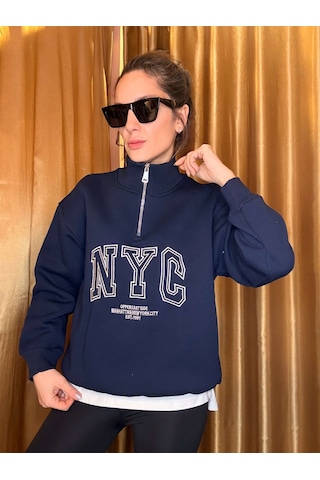Ali Butik Lacivert Nyc Nakışlı Şardonlu Sweatshirt Lacivert