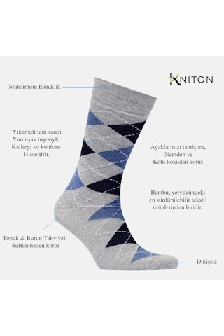 Erkek Bambu Çorap Gri Desenli Dikişsiz Premium 5 Çift Soket Çorap Açık Gri