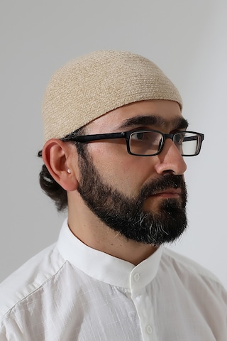 Kışlık Kadife Takke Düz Desen - Krem Krem