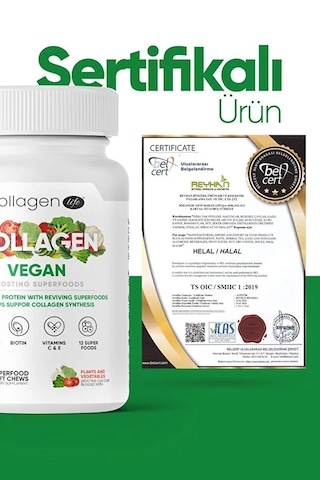Collagen Life Biotin, Hyaluronic Acid, C Vitaminive Bitki Bazlı Vegan Kolajen Desteği 90 Tablet