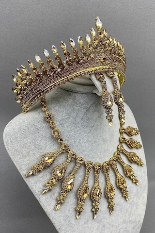 FdayAksesuar Gelin Saç Aksesuarı Anteras Gelin Kına Tacı Ve Kolye Seti FRDY31658