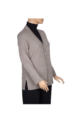 Hesna Kadın Nilay Anne Cepli Düğmeli Taş Beji Triko Ceket 001