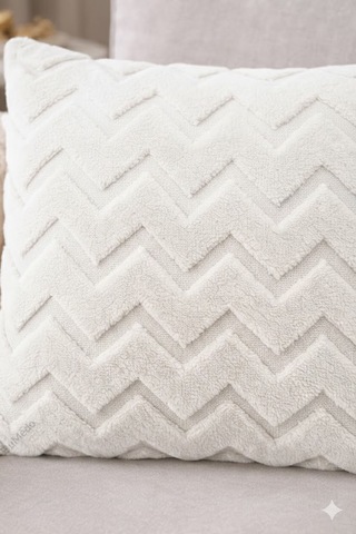 Peluş Dekoratif Kırlent Kılıfı İskandinav Zigzag-balıksırtı 4 Lü Set 42x42 Cm Krem
