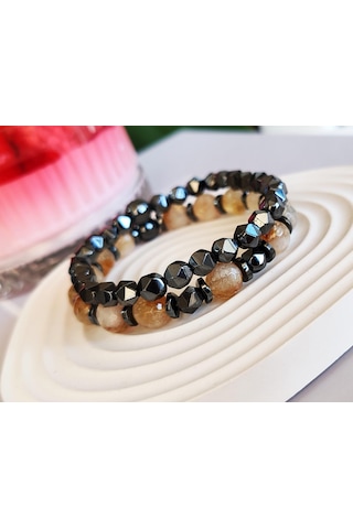Sitrin Doğal Taşlı Ve Hematitli Bileklik Renkli