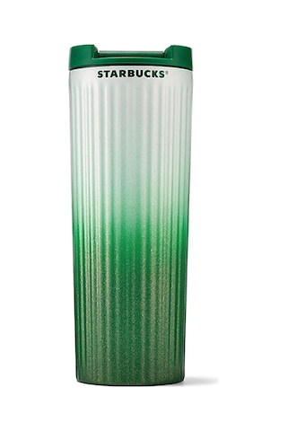 Starbucks Yeşil Beyaz Geçişli Çift Kapaklı Çelik Termos 473ml Yeşil