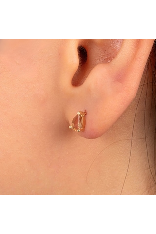 Altın Küpe - 14 Ayar Altın Damla Desenli Zultanit Taşlı Küpe Sarı