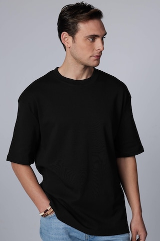 Tudors Unisex Oversize Geniş Kesim Pamuklu Yumuşak Dokulu Basic Bisiklet Yaka Siyah Tişört-30843-siyah Siyah