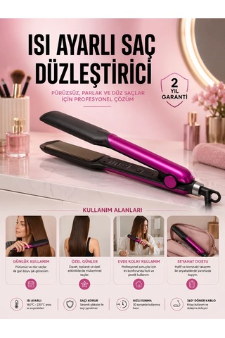 Saç Düzleştirici Turmalin Seramik Kaplama 240 C 5 Isı Ayarı 20 Saniyede Isınma 360 Döner Kablo Otomatik Kapanma Mh-hs5479-6176