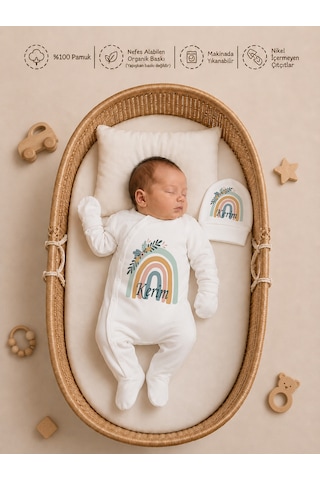 Pia Baby İsme Özel Yenidoğan Erkek Bebek Hastane Çıkışı Battaniye Tulum Seti %100 Pamuk Ham Bez Kıyafet Kesesi Bebek Hediyesi 1074btkyx Ekru