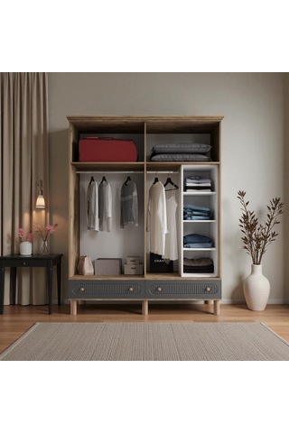 Comiet Sally 4 Kapaklı Çekmeceli Mdf Gardırop Antrasit