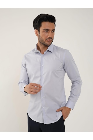 Dufy Açık Gri Erkek Slim Fit Düz Klasik Yaka Uzun Kol Gömlek - 88364 Açık Gri
