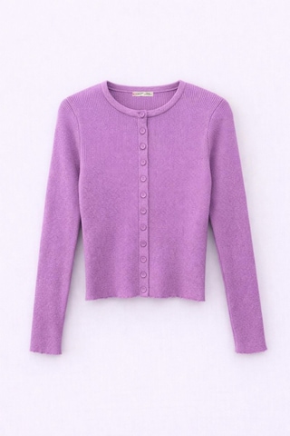 Hiccup Mixray Düğmeli Slim Fit Yivli Örgü Hırka Lila Mor