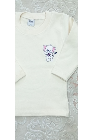 Kız Çocuk Pamuklu Body Ribana Mevsimlik Bebek Body Krem