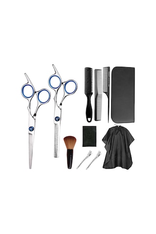 Youmex 11 Parça Paslanmaz Çelik Saç Kesim Seti - Düz Ve Dişli Makaslar, Taraklar, Kemerler İle Deri Çanta Diğer