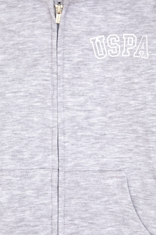 U.S. Polo Assn. Kız Çocuk Açık Gri Melanj Kapüşonlu Fermuarlı Basic Sweatshirt 50316837-VR091