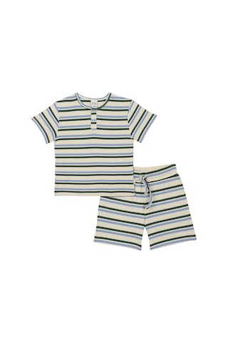 Antebies Organik Mavi Tshirt Şort Erkek Çocuk Pijama Takımı Renkli