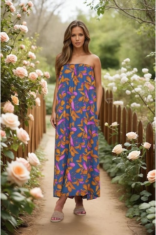 Kadın Straplez Astarlı Şifon Midi Yazlık Elbise 3753374 Pembe - Beyaz