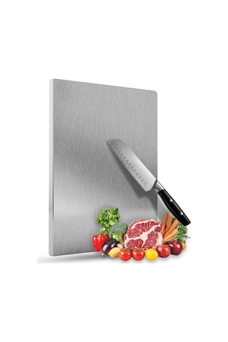 30x40 Cm Paslanmaz Çelik Tek Bükümlü Metal Tezgah Koruyucu Kesme Tahtası Hamur Açma Tezgahı Metalik