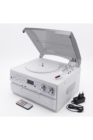 Nostaljik Ahşap Pikap Bluetooth Cd Ve Radyolu Adaptörle Çalışır Tüm Plaklara Uyumlu Müzik Seti Kn-140 Beyaz
